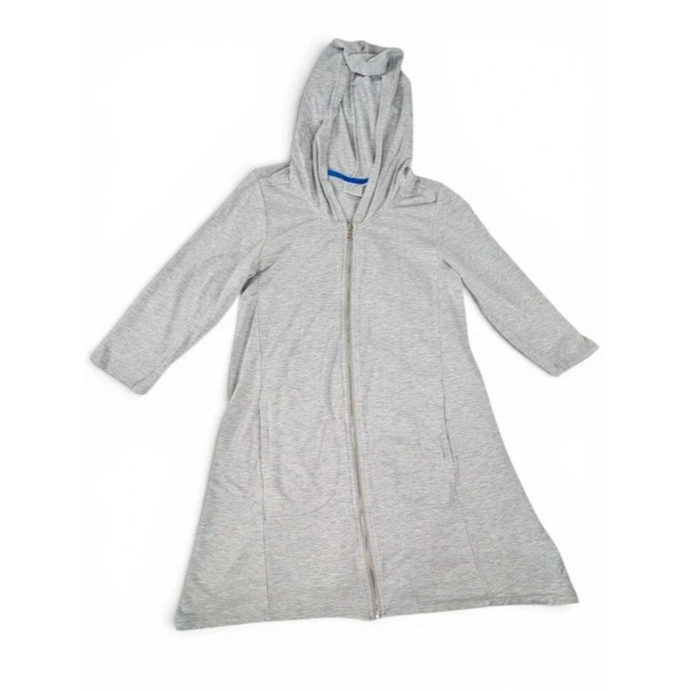 Beach Break Hooded Dress Jacket Size Medium Womens 7/8 Sleeve Gray Full Zip